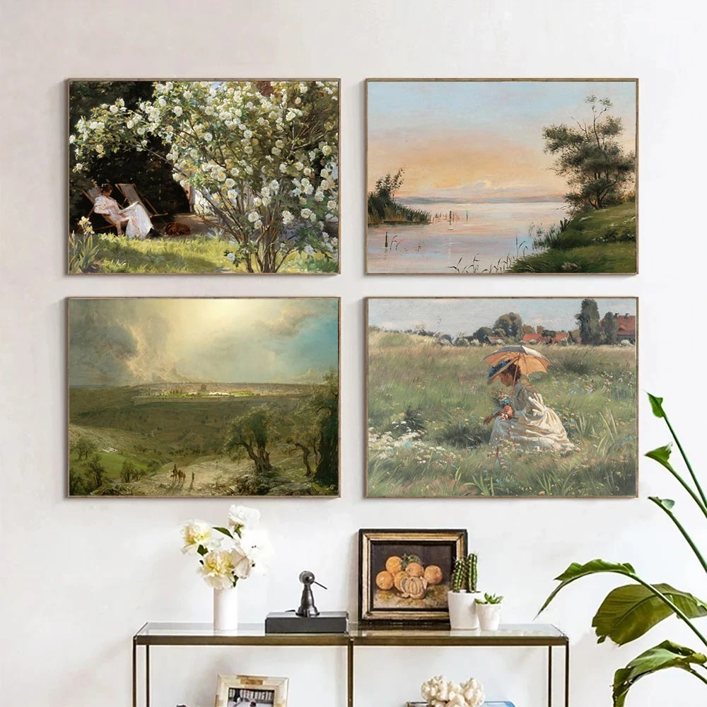 

French Country Landscape Vintage Oil Painting Wall Art Poster Nordic Canvas Paintings Print Pictures Living Room Home Decoration