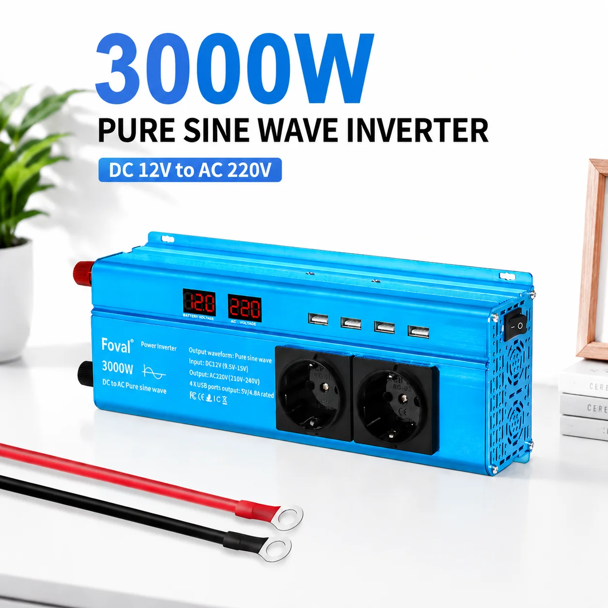 3000W 2400W Pure Sine Wave Inverter DC12V to AC220V/110V EU/US/AU Socket 4USB LED Display For Outdoor Car Refrigerator/Lightbulb/Kettle
