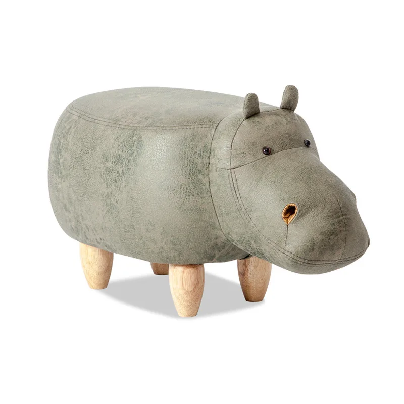 Children's creative solid wood footstool creative hippo shoe changing stool sofa