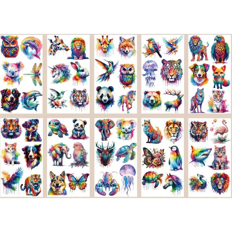 

10Pcs/set Colorful Animal Temporary Tattoo Stickers Tiger Dog Tattoo For Birthday Party Body Art Tattoos Sticker