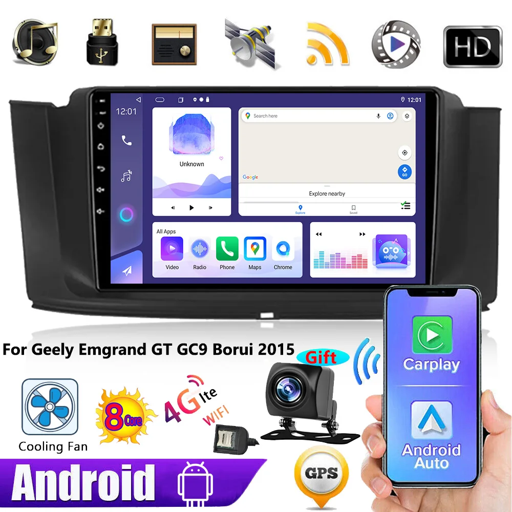 Car Radio Multimedia Player For Geely Emgrand ightGC9 Borui 2015 Android Auto Carplay Navi GPS Stereo 2din Head Unit NoDVD