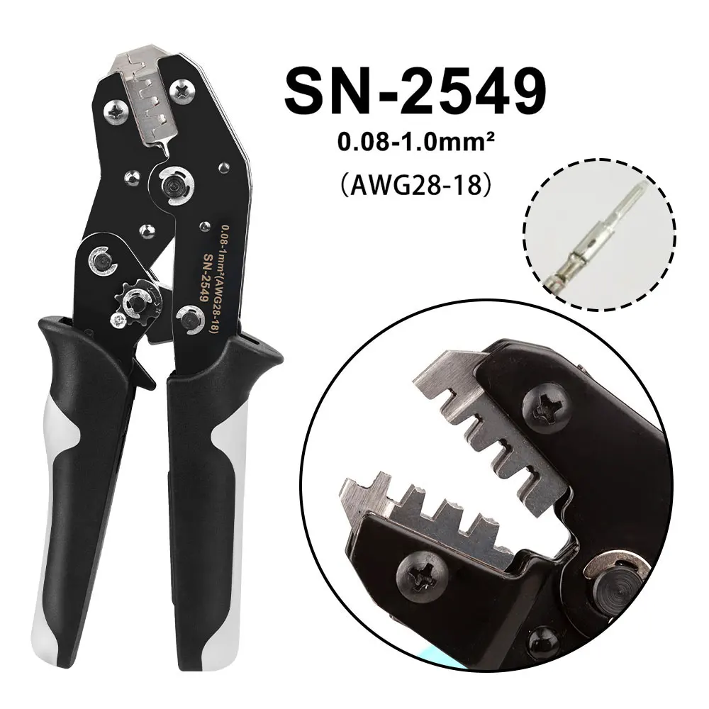 

SN-2549 Pin Crimping Tool 2.54mm 3.96mm 4.8mm 28-18awg 0.08-1.0mm2 for Dupont Terminals