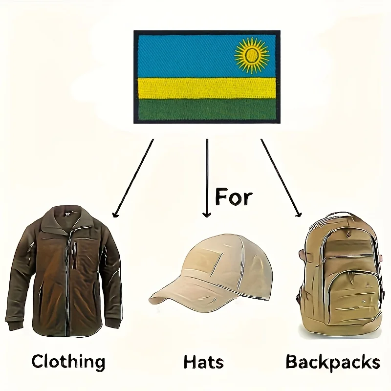 ملصق قماشي مطرز بعلم رواندا 8 * 5 سم، حقيبة تزيين مطرزة برقعة تكتيكية، قبعة، إكسسوارات السفر مع خطاف ولو