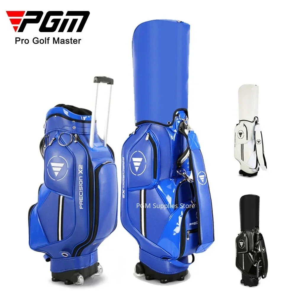 

New PGM Golf Standard Ball Bag Professional Leather PU Waterproof Golf Cart Club Airbag High Capacity Package With Wheel