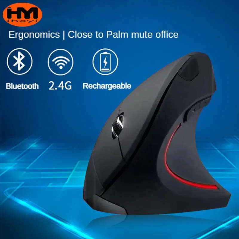 Spot Charging Vertical Wireless Mouse Cross-Border Ergonomic Luminous Dual-Mode Silent Photoelectric Bluetooth Mouse Wholesale