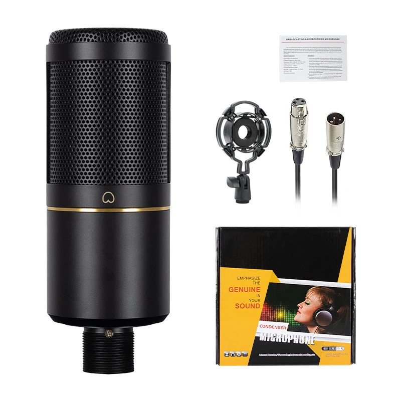 Professional podcast recording condenser microphone for studio microphone podcast music 48v large diaphragm record stream
