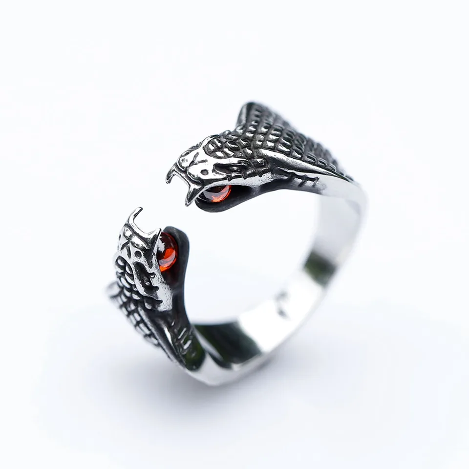 2023 NEW Men's 316L stainless-steel rings retro Two headed snake