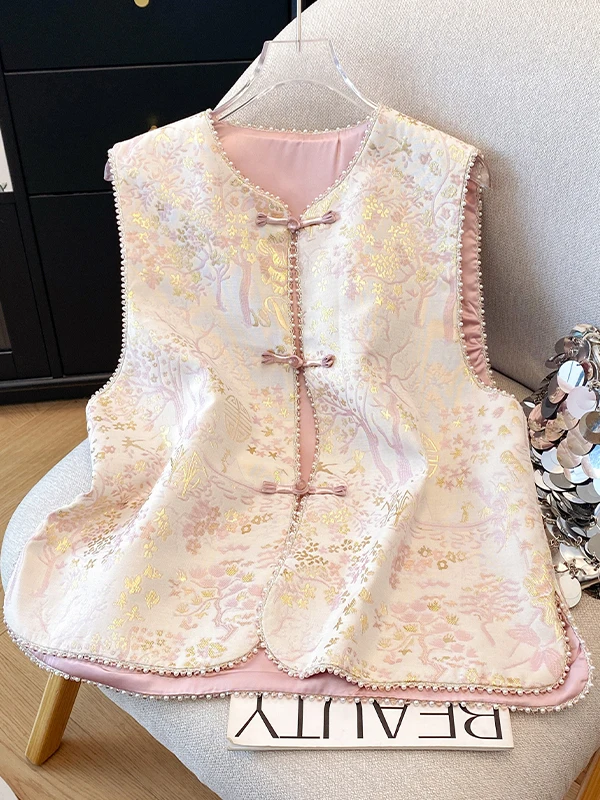 جديد الصينية Sle الثقيلة التطريز الساتان المرأة سترة ربيع 2025 الراقية يشعر الوطنية Sle زر تانغ زي oulder أعلى