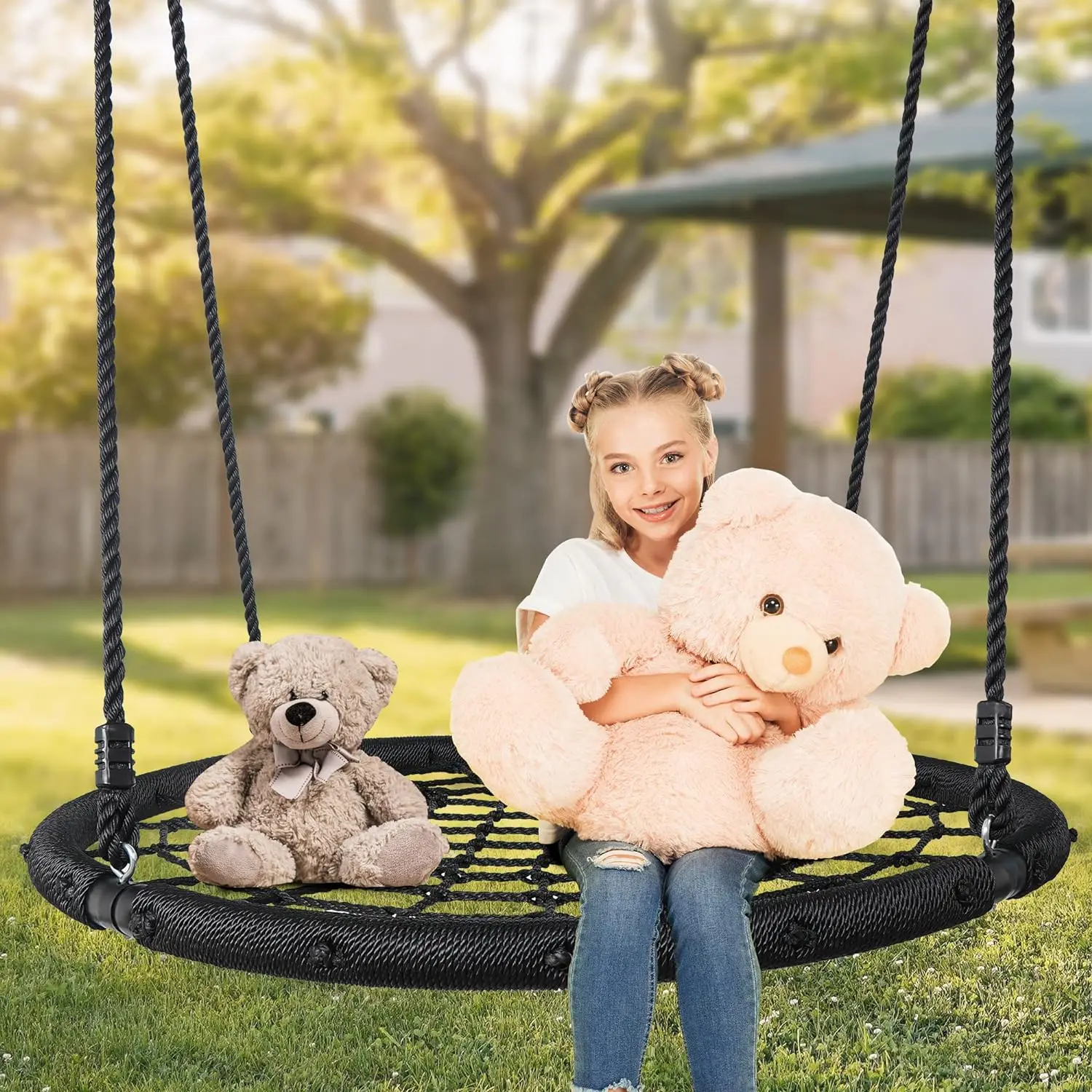 

Largest 48" Spider Web Swing Set for Tree 700lbs Extra Large Platform Net Swing 71inch Adjustable Hanging Ropes - Attaches to Tr