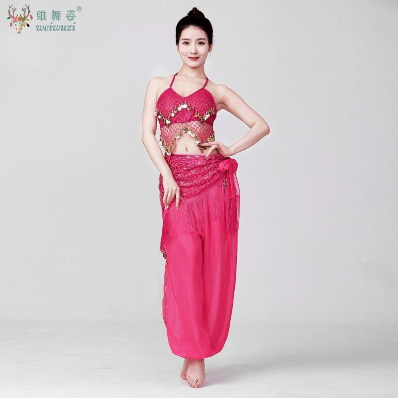 ผู้ใหญ่เงา Belly Dance ชุดผู้หญิงเลื่อม Top + กางเกง + เข็มขัดชุด Lady Oriental อินเดียเต้นรําเจ้าหญิงอาหรับเสื้อผ้าชุด