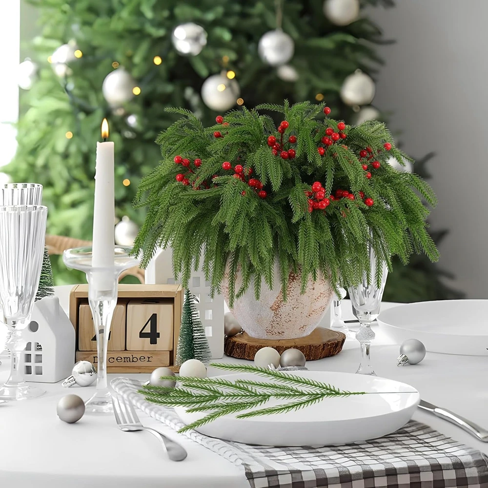 10/20pcs Artificial Plant Pine Needles Christmas Tree Atmosphere Decor Home Room Festival Outdoor Garden Yard Wreath Accessories
