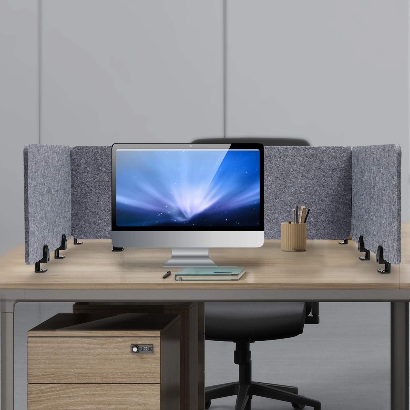 

Stand Up Desk Acoustic Divider (Gray) | 47.25"x16" & 23.6"x16", Clamp-On, Polyester Fiber, Noise Reduction