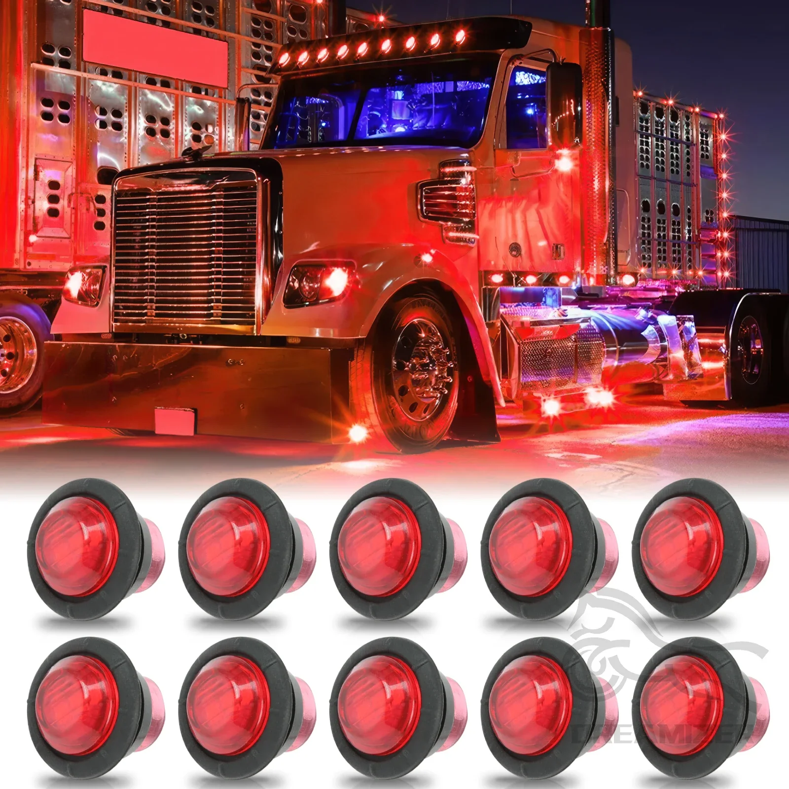 10PCS Round LED Side Marker Lights Clearance Lights Front Rear Signal Lamp Indicators Light for Truck Trailer Boat Waterproof