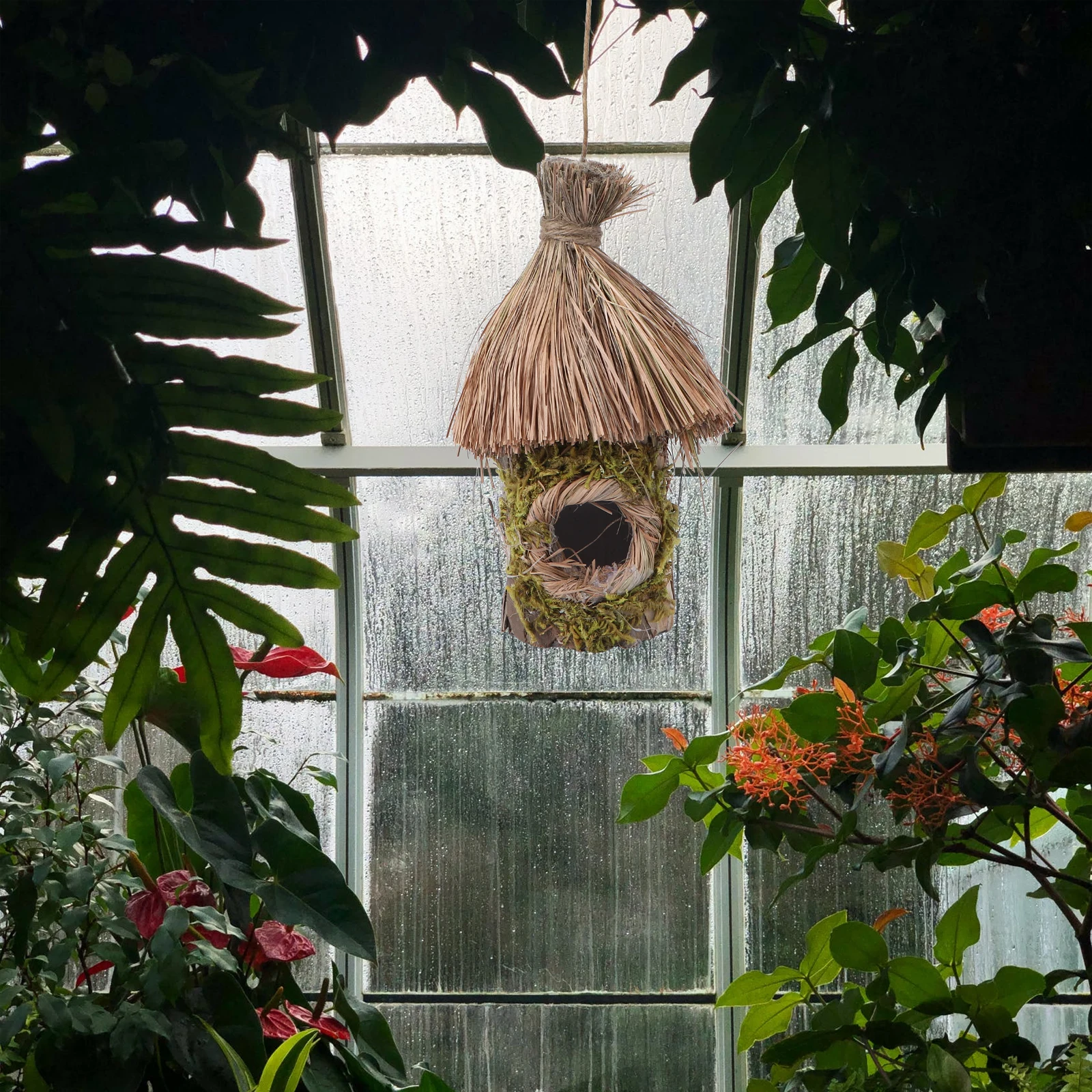 

Drop Shaped Nest Hanging Decor Durable Hemp Rope Weaving Solid Wood Breeding Shelter Weaving Birds Shelter Pet Supplies