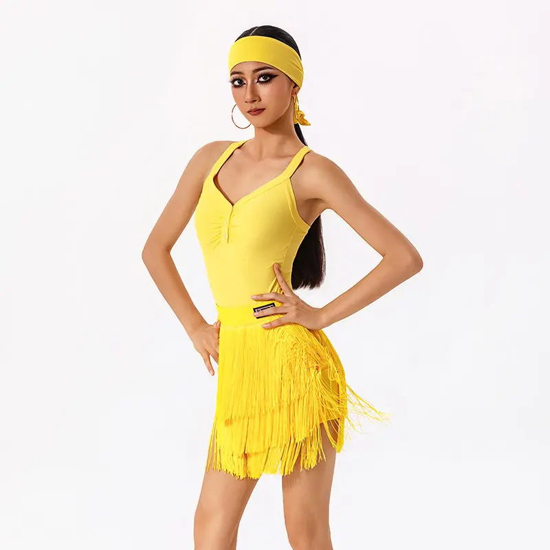 2026 Multiple Colors Latin Dance Dress Performance Costumes Women Strap V-neck Top Tassels Skirts Samba Dance Clothes DN23969
