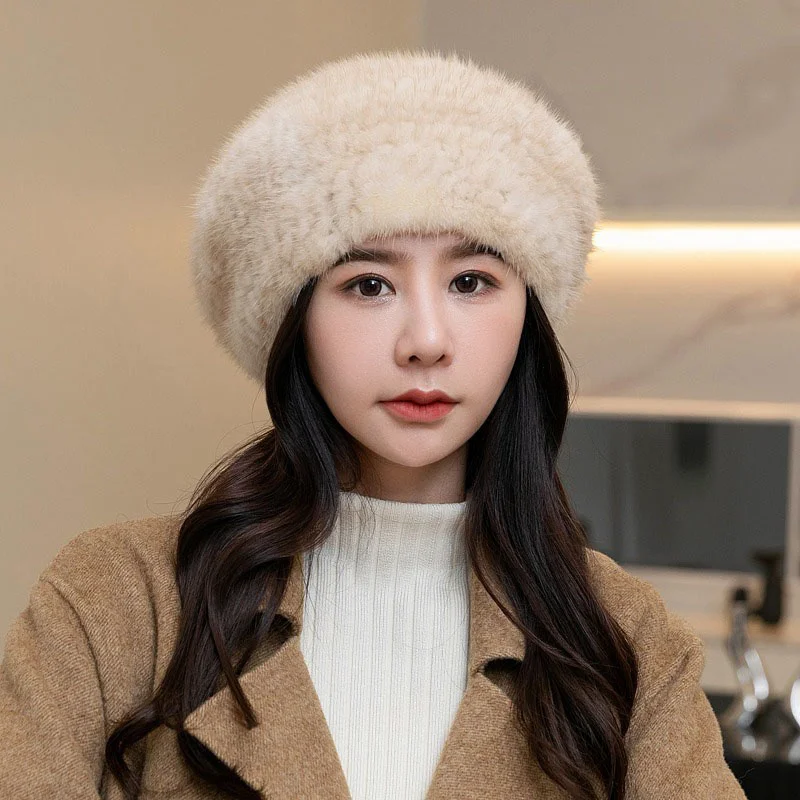 

New Mink Hat Women's Winter Casual Weaving Beret Russian Luxury Outdoor Thickened Plush Travel Sun Hat 2023