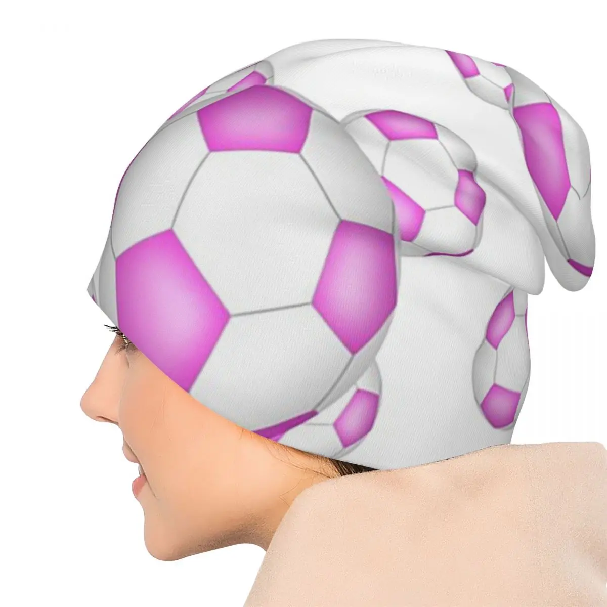 

Pink And White Soccer Balls Skullies Beanies Hats Warm Autumn Winter Outdoor Cap Knitted Bonnet Caps for Men Women Adult