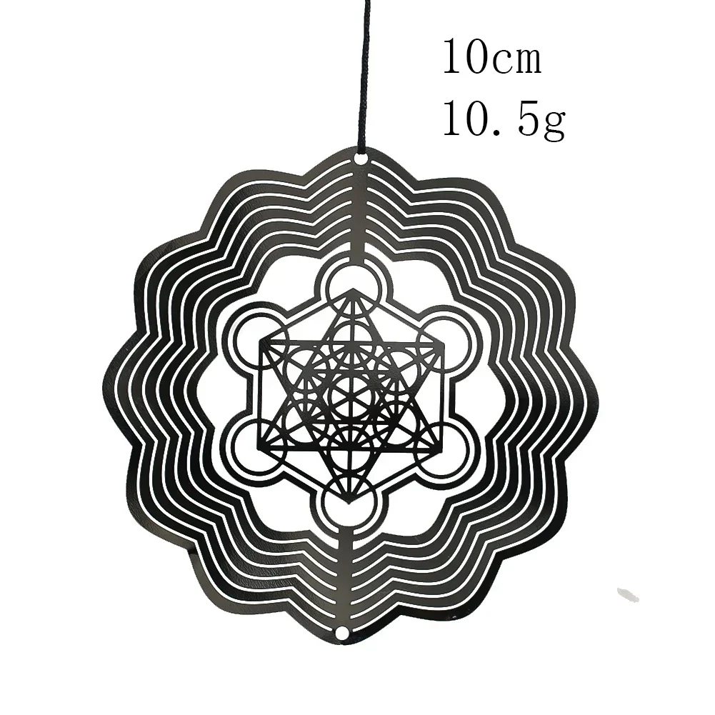 10cm Metatron 3D Wind Spinner Hanging Wind Chime Stainless Steel Mirror Reflective Flow Effect Garden Decoration Bird Repeller