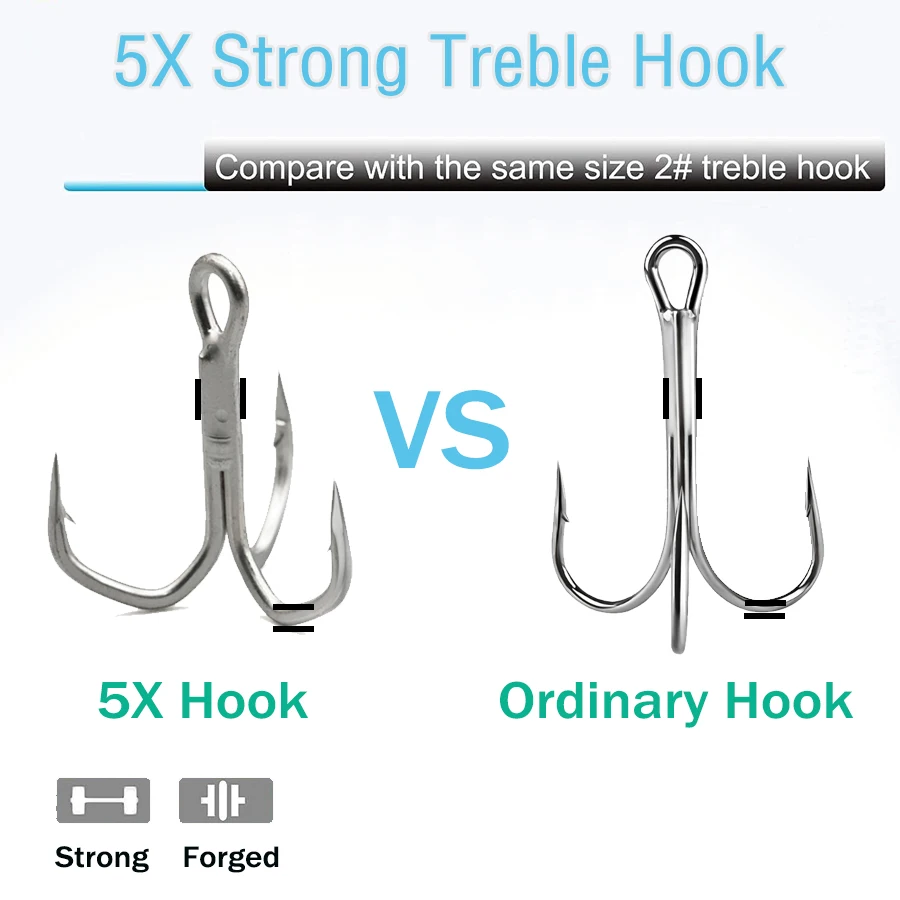 Treble Hooks 5X Strong Triple Fishing Hooks 10pcs/Box 2# 4# 6# 8# 10# for Big Game Trout Bluefish Salmon Kingfish Fishing