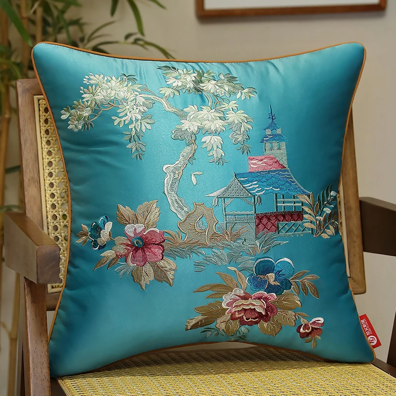 Chinese Flora Pillows Luxury Retro Cushion Case Vintage 45x45 50x50 Decorative Pillow Cover For Sofa Chair Home Decorations