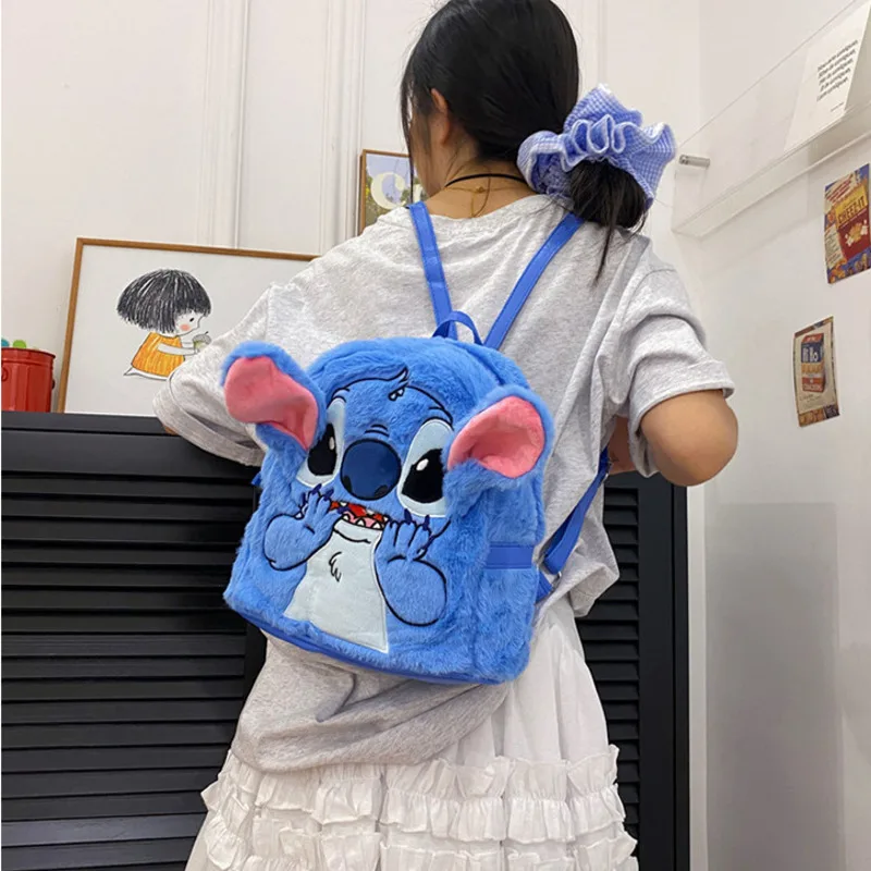 Mini sac à dos en peluche Stitch pour enfants, sacs à dos de grande capacité, sacs à double initiation, sac à dos étudiant, dessin animé mignon, anime bleu