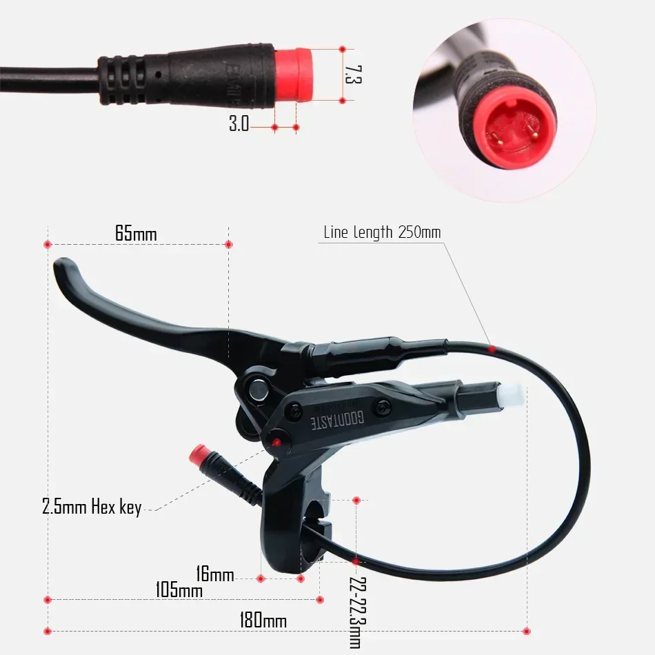 Goodtaste GT0307N Left Right Disc Electric Scooter Hydraulic Brake Split 2300mm Oil Pipe Power Off Xod 2 Pin Sm2a Wire Terminal