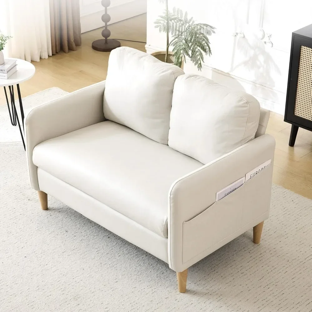 47" Small Beige Loveseat Couch, Mini Mid-Century Modern Sofa with Love Seat Design for Compact Spaces – Living Room, Bedroom, o