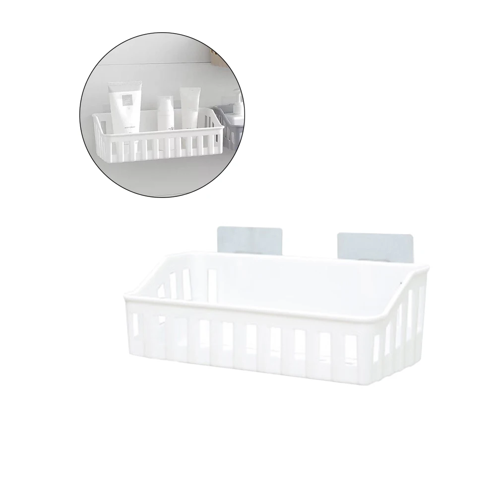 

Punch Free Wall Mounted Storage Basket Shelf Kitchen Holder Bathroom Shower Organizer Rack Home Storage Solution