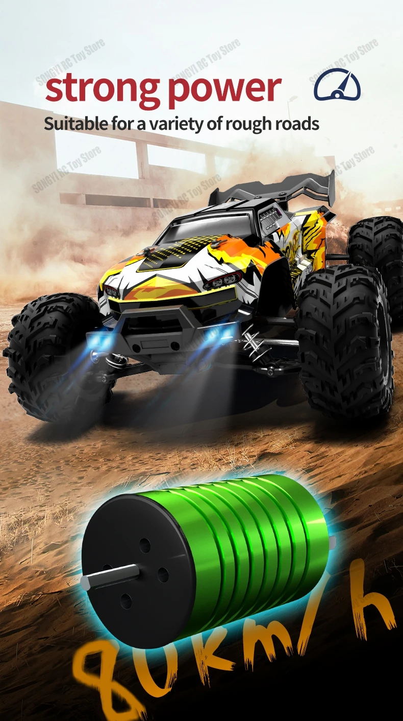 50 or 80KM/H Rc Cars 1/16 Off Drift Road 4WD with LED 2.4G Waterproof Remote Control Monster Truck for Adults and Kids Toy Gift