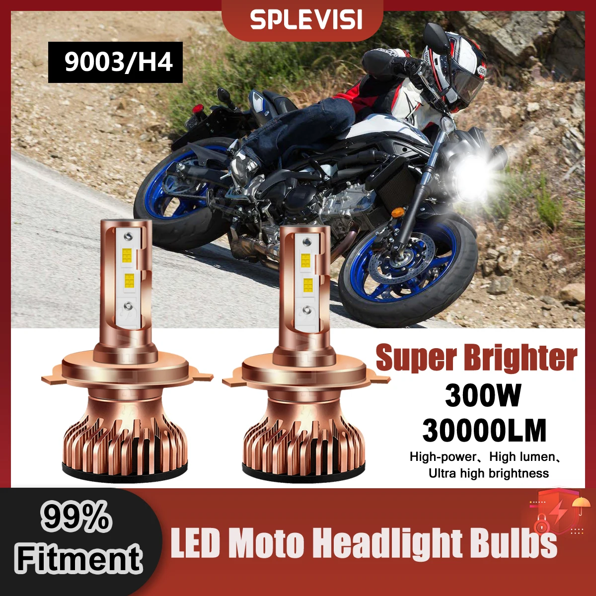 1 Pair 9003/H4 LED Headlight Bulbs 6000K White High Lumen 30000LM/Pair 9V-24V For Suzuki SFV650 2013-2014 Motorcycle Bulbs