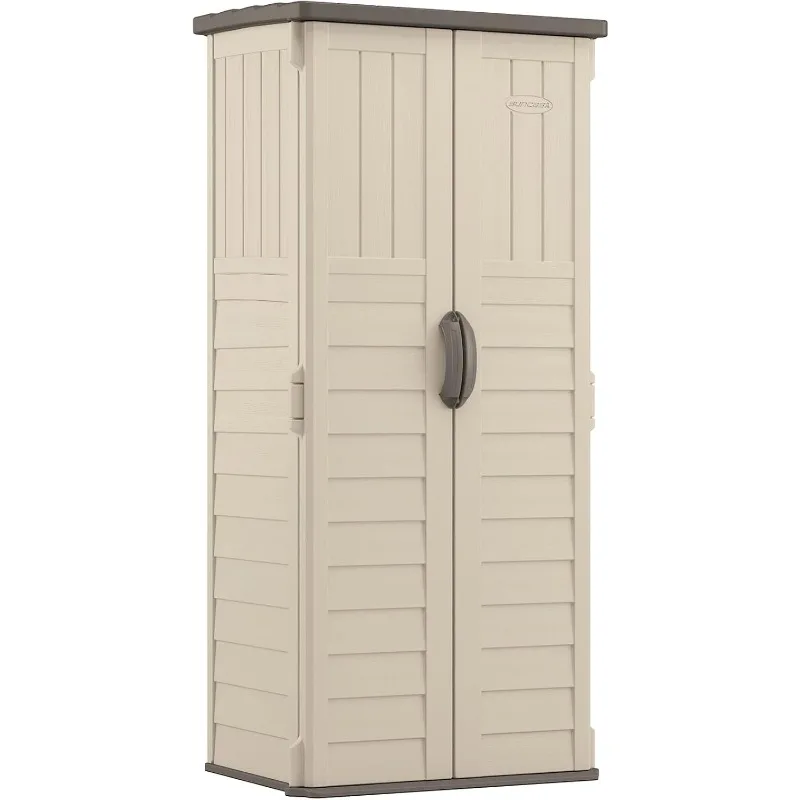 Vertical Outdoor Storage Shed with Reinforced Floor,  Double Doors, All-Weather Construction, and Multi-Wall Panels, Vanilla