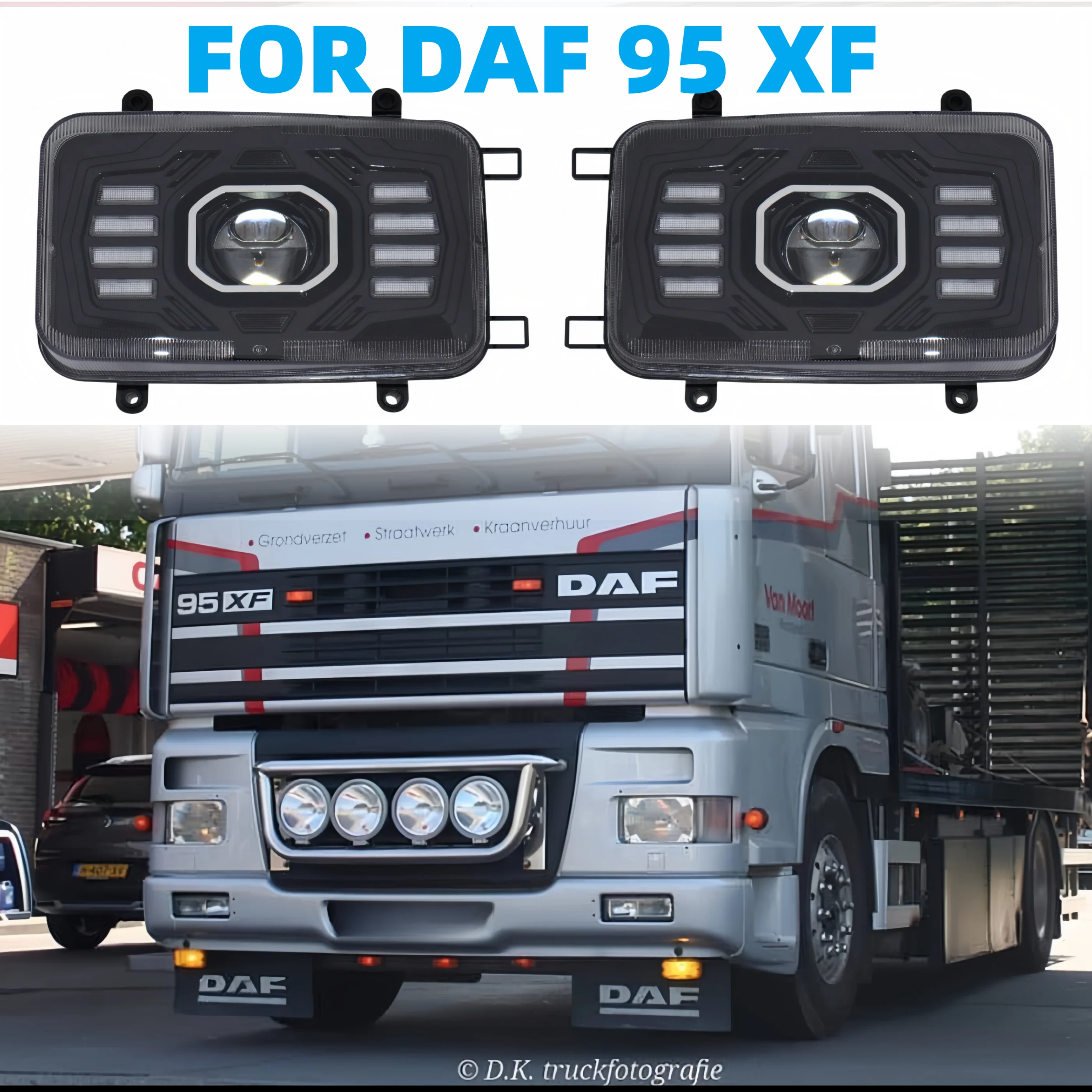 1PAIR 24V LED Headlights Assembly compatible with DAF XF95 CF85 CF75 CF65 Truck 1997-2002 With Turn Signal&DRL