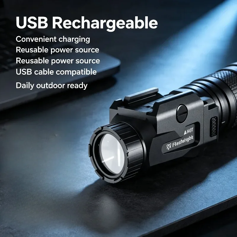 Quick Install 800LM USB Rechargeable LED Flashlight Quick Release Mount Designed for 20MM Rail