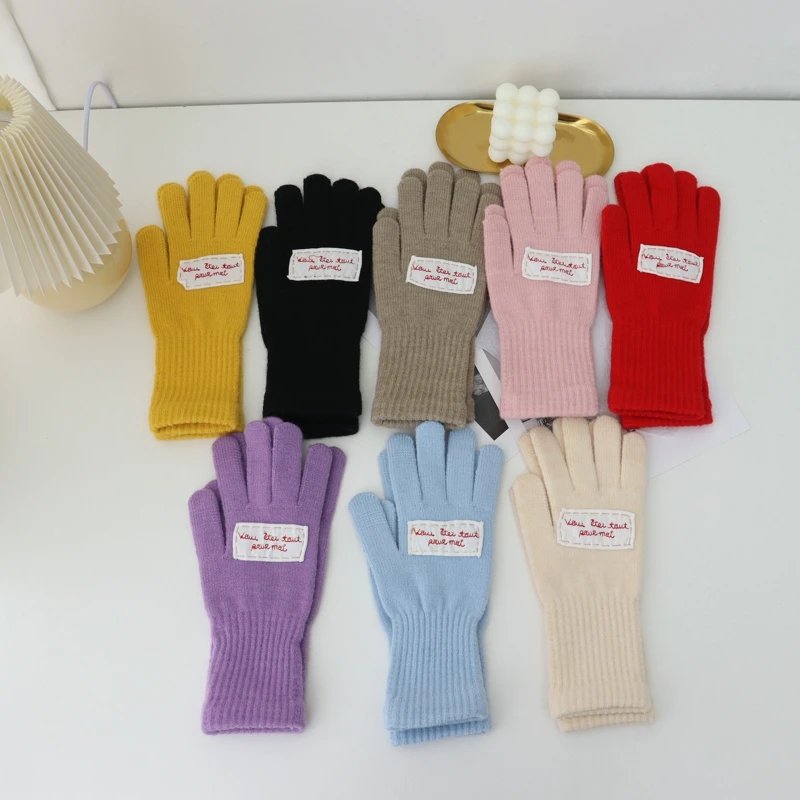 

New Women Korean Chic Winter Gloves Girls Colorful Unisex Letter Labeling Warm Five Fingers Gloves For Women