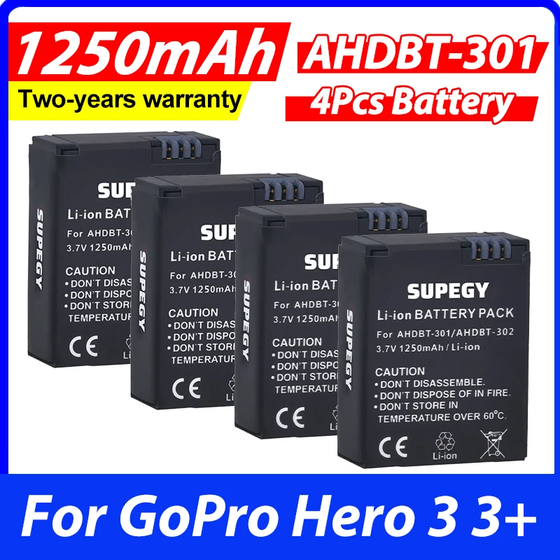 For 4-Pack Go Pro Hero 3 3+ gopro3 gopro 3 Hero3 batteries for Black Edition White Silver Edition HD camera