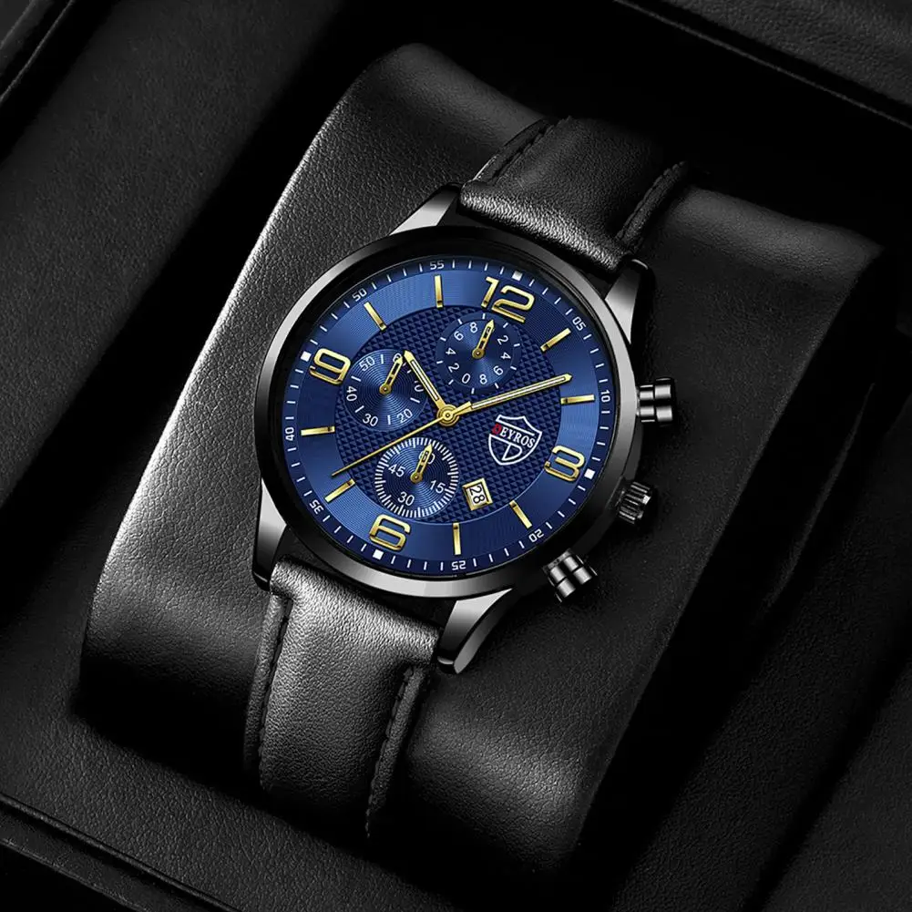 Outstanding Business Watch Pointer Date Time Display Exquisite Craftsmanship Alloy Faux Leather Quartz Wrist Watch