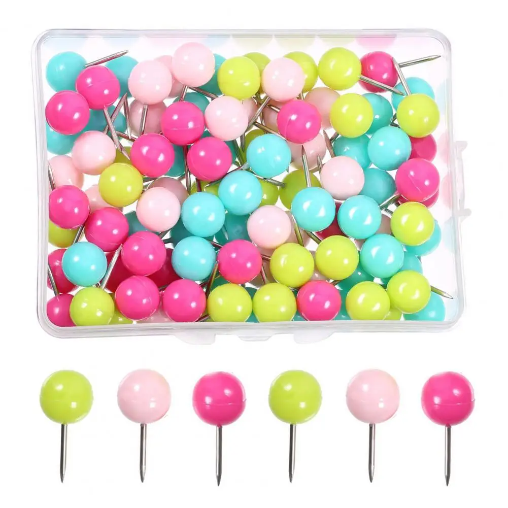 Cabeça redonda pinos para placa de cortiça, 100pcs, colorido, push pins, cabeça redonda, para o quadro de mensagens