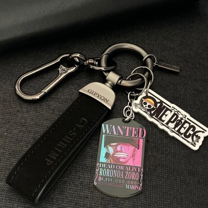 

Cartoon One Piece Anime Surrounding Luffy Zoro Ace Rewards Wanted Order Keychain Pendant Titanium Steel Military Brand Keyring