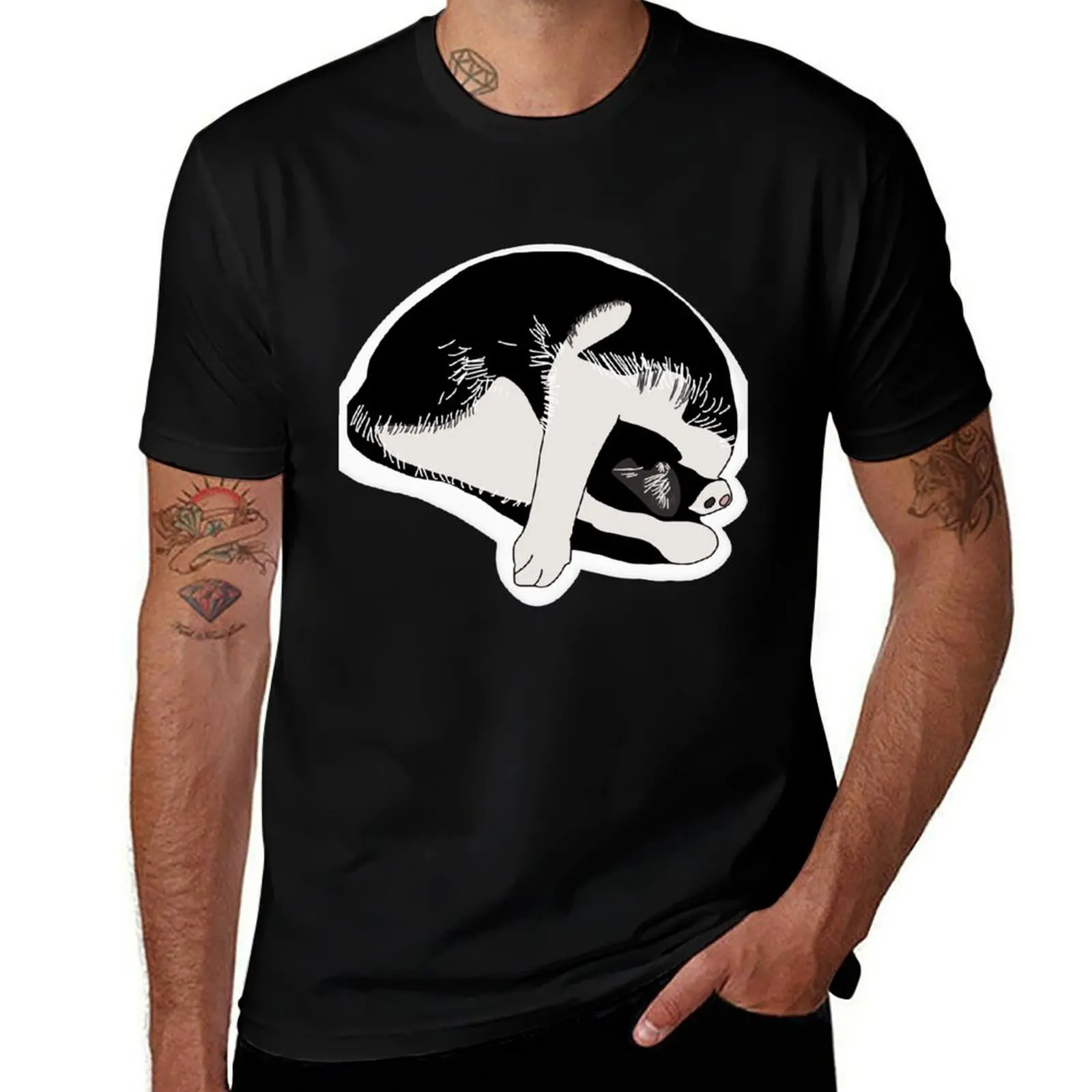 

Cat curled up in a ball sticker T-Shirt Short sleeve tee anime clothes summer clothes mens designer clothes