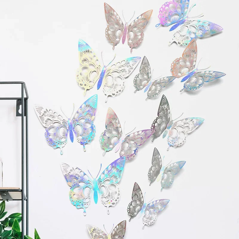 12Pcs 3D Wall Stickers Hollow Butterfly for Kids Rooms Home Wall Decor DIY Mariposas Fridge Stickers Living Room Decoration