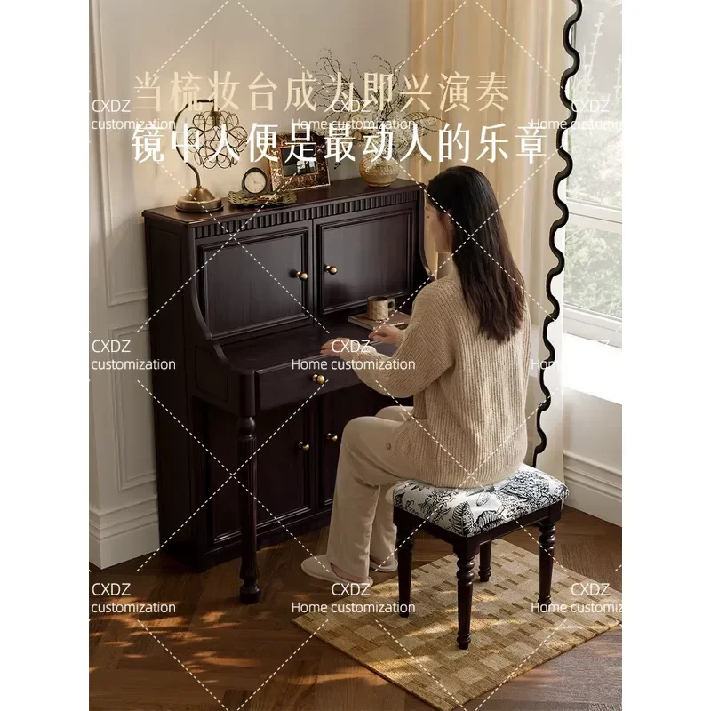 American Retro Solid Wood Piano Dresser French Medieval Style Makeup Table for Small Apartment Master Bedroom Furniture