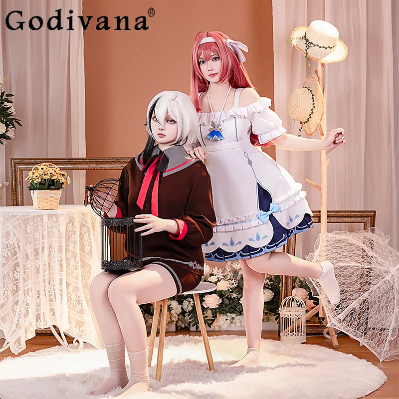 Women Hallowen Play Role Clothes Cosplay Costume Anime Cos Dress Set Female Headwear Necklace Party Game Uniform Dress