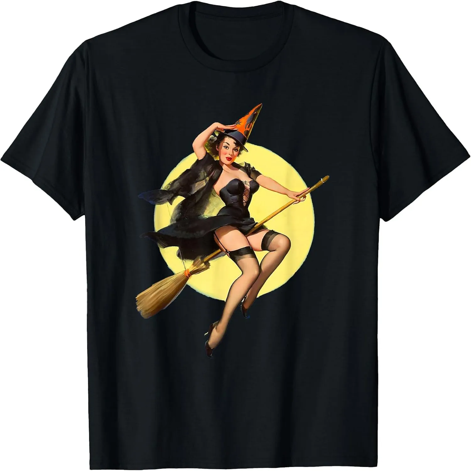 Vintage Pin up Witch Halloween Pinup Girl Funny Ilustration T-Shirt Y2K aesthetic, Concert tee