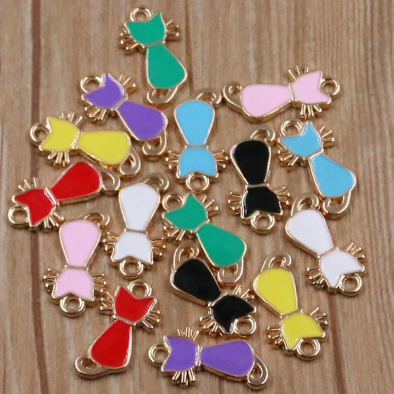 20Pcs 8 Color 12x22MM Alloy Metal Drop Oil Cat Charm Animal Cute Kitten Pendant For DIY Bracelet Necklace Jewelry Making