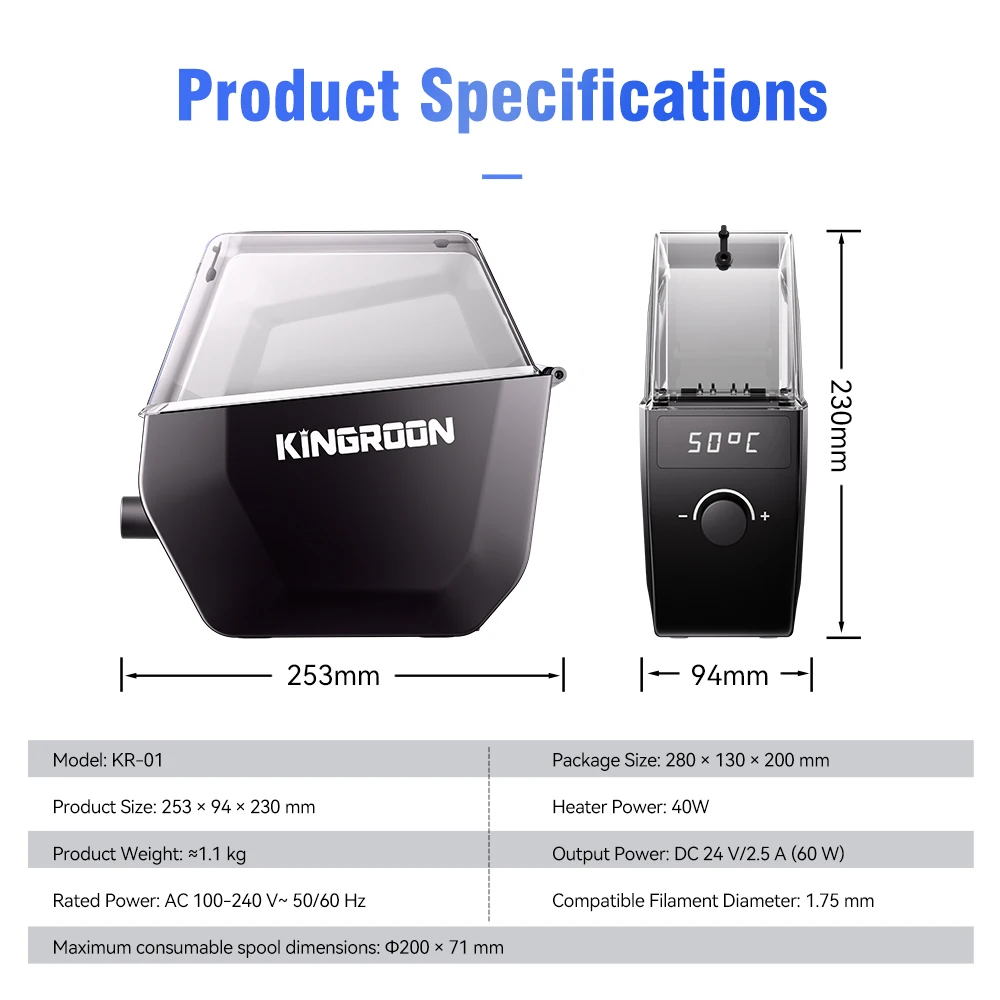 KINGROON KR-01 Filament Dryer Box for 3D Printer Filament, Filament Dry Box For PLA/PETG/TPU/ABS, Keep Filaments Dry 3D Printer Parts view 7