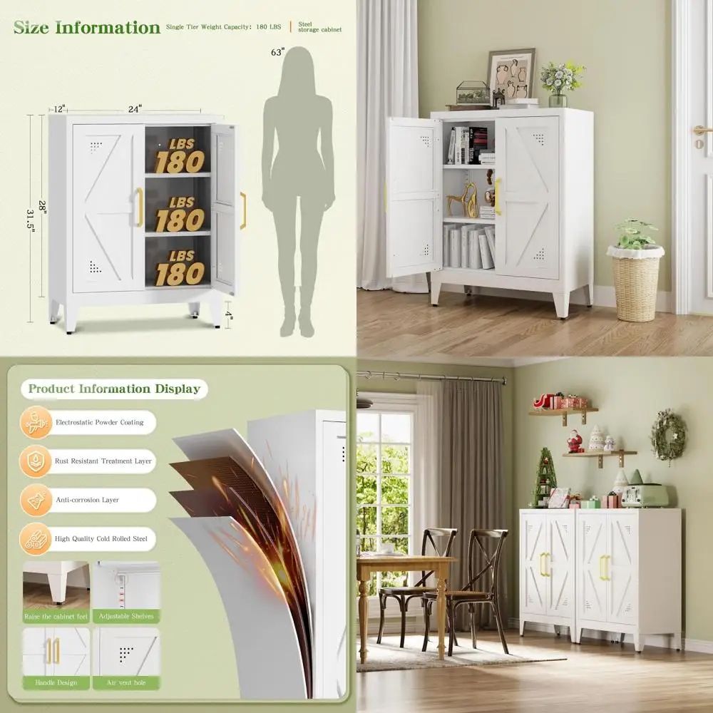 

24 Wide White Freestanding Kitchen Pantry Cabinet with Barn Doors, Drawer, and Adjustable Shelves for Coffee Station in Living o