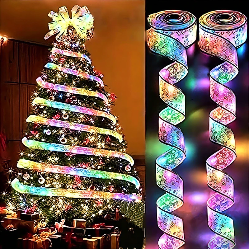 

2-10m Christmas Ribbon Fairy Light String Merry Christmas Decorations For Home Xmas Holiday Navidad Gifts New Year