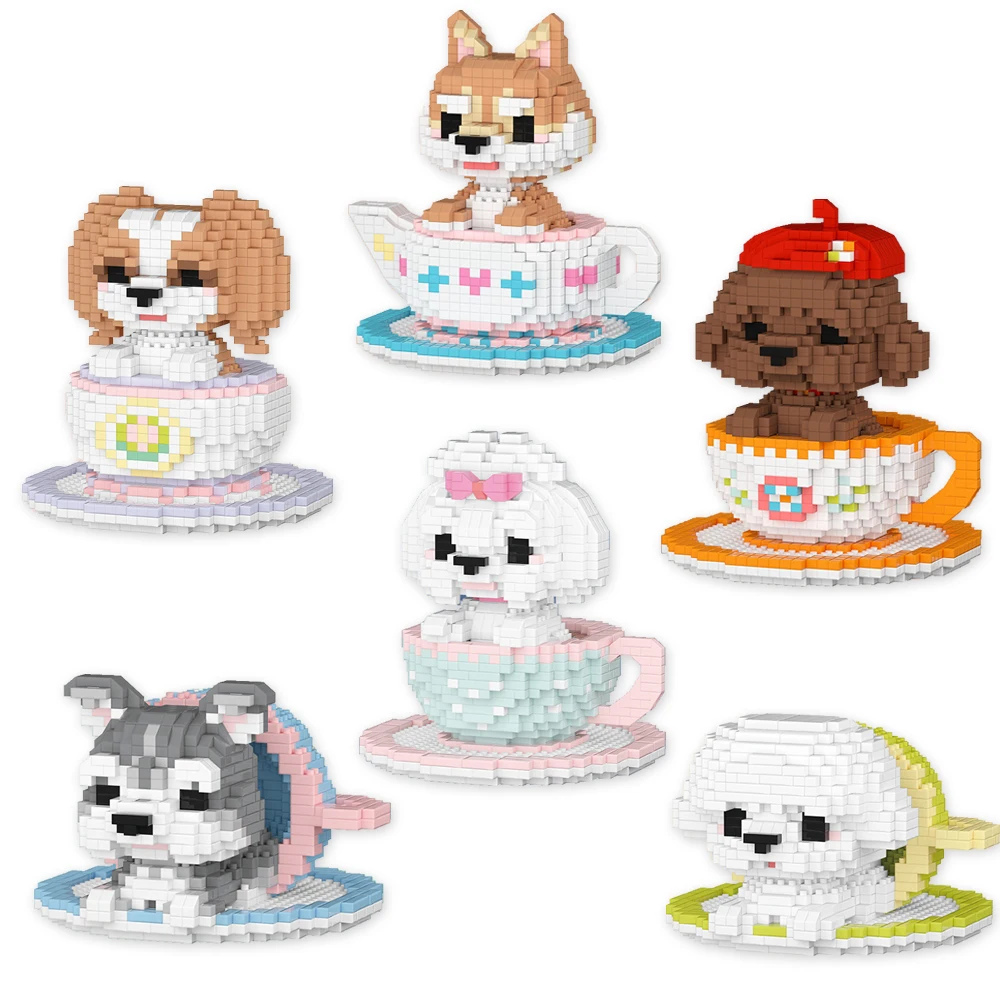 Cute Pet Shiba Inu Building Blocks Schnauzer Charlie Beagle Teddy Kawaii A Cup Of Dog Model Bichon Frise Toys For Kids Gift