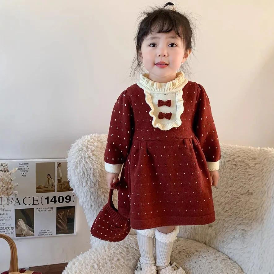 Girls winter sweater knit princess dress toddler fall style kids clothing baby girl clothing adorable