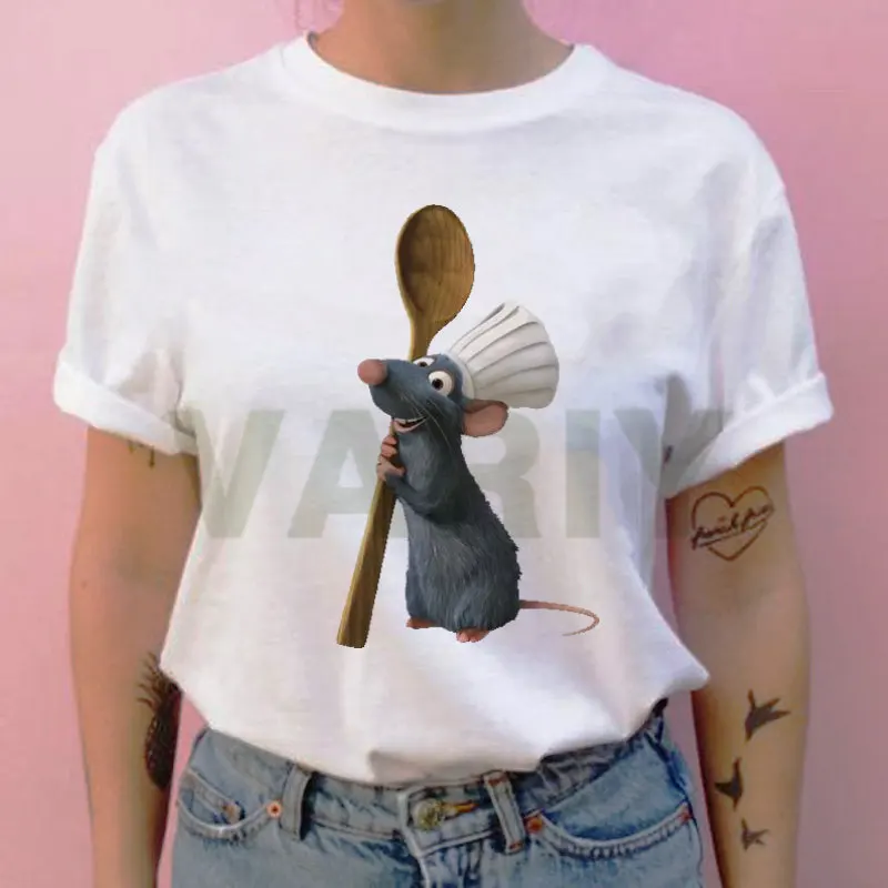 Women Ratatouille T-Shirt Slim Top Cartoon Casual Short Sleeeve Y2k Breathable Streetwear Summer & Spring Mouse Print T-shirt